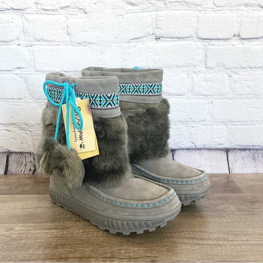 New Bearpaw Gray Fur Boots Hope Youth Size 5